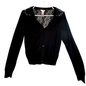 Bongo Black Lace Back Cardigan Sweater Size M Gothic Romantic Y2K